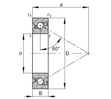 推力角接觸球軸承 7602025-2RS-TVP, 單向，接觸角 a = 60°，限制公差，兩側(cè)唇密封