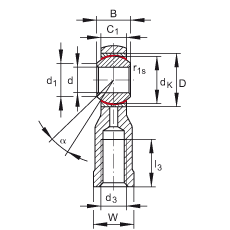 桿端軸承 GIKPSR16-PS, 根據(jù) DIN ISO 12 240-4 標(biāo)準(zhǔn)，特種鋼材料，帶右旋內(nèi)螺紋，免維護(hù)