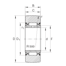支撐型滾輪 NA2208-2RSR, 無軸向引導(dǎo)，兩側(cè)唇密封