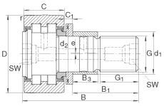 螺栓型滾輪 PWKRE40-2RS, 軸向引導(dǎo)，滿裝圓柱滾子，帶偏心擋圈，兩側(cè)唇密封