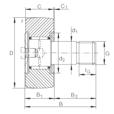 螺栓型滾輪 KR16, 軸向引導(dǎo)，兩側(cè)間隙密封