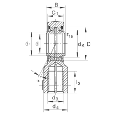 液壓桿端軸承 GIHNRK50-LO, 根據(jù) DIN ISO 12 240-4 標(biāo)準(zhǔn)，帶右旋螺紋夾緊裝置，需維護(hù)