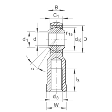桿端軸承 GIKL14-PB, 根據(jù) DIN ISO 12 240-4 標(biāo)準(zhǔn)，帶左旋內(nèi)螺紋，需維護(hù)