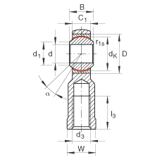 桿端軸承 GIKPR16-PW, 根據(jù) DIN ISO 12 240-4 標(biāo)準(zhǔn)，帶右旋小螺距內(nèi)螺紋，需維護