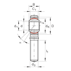 桿端軸承 GAKL12-PW, 根據(jù) DIN ISO 12 240-4 標(biāo)準(zhǔn)，帶左旋外螺紋，需維護(hù)