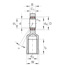桿端軸承 GIL20-UK, 根據(jù) DIN ISO 12 240-4 標(biāo)準(zhǔn)，帶左旋內(nèi)螺紋，需維護(hù)