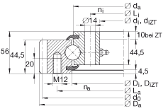 四點接觸球軸承 VSA201094-N, 標(biāo)準(zhǔn)系列 20， 外部的齒輪齒，兩側(cè)唇密封