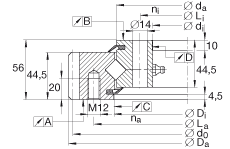 交叉滾子軸承 XSA140544-N, 標(biāo)準(zhǔn)系列 14， 外部的齒輪齒，兩側(cè)唇密封