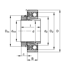 自調(diào)心球軸承 2213-K-2RS-TVH-C3 + H313, 根據(jù) DIN 630 和 DIN 5415 標(biāo)準(zhǔn)的主要尺寸, 帶錐孔和緊定套，兩側(cè)唇密封