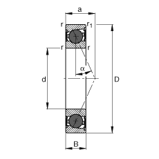 主軸軸承 HCB7021-E-2RSD-T-P4S, 調(diào)節(jié)，成對或單元安裝，接觸角 α = 25°，陶瓷球，兩側(cè)唇密封，非接觸，限制公差