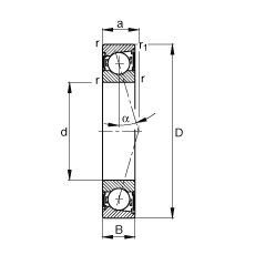 主軸軸承 B7208-C-2RSD-T-P4S, 調(diào)節(jié)，成對安裝，接觸角 α = 15°，兩側(cè)唇密封，非接觸，加嚴公差