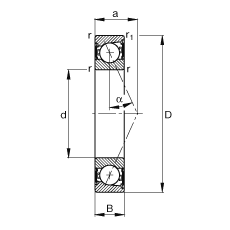 主軸軸承 B7204-E-2RSD-T-P4S, 調節(jié)，成對安裝，接觸角 α = 25°，兩側唇密封，非接觸，限制公差