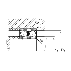 主軸軸承 B7204-E-2RSD-T-P4S, 調節(jié)，成對安裝，接觸角 α = 25°，兩側唇密封，非接觸，限制公差