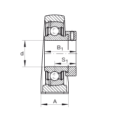 直立式軸承座單元 PAK40, 鑄鐵軸承座，外球面球軸承，根據(jù) ABMA 15 - 1991, ABMA 14 - 1991, ISO3228 帶有偏心緊定環(huán)